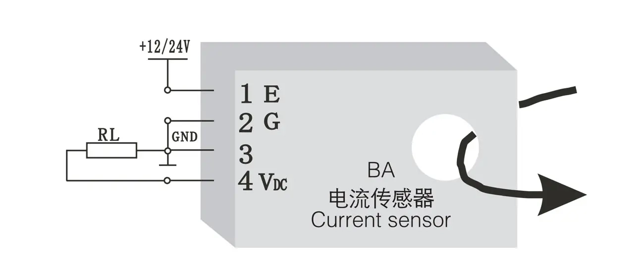 Dimension
	



Wiring

Cable Wiring of BA Series Current Transducer with DC Current Output	
Cable Wiring of BA Series Current Transducer with DC Voltage Output


Installation

Screw fixed installation

On the bottom panel of the cabinet, choose a suitable place to open two threaded holes corresponding to the position of the fixed hole of the installed sensor; After placing the sensor, install the positioning screw	
Din Rail installation

Choose a suitable place to install the standard DIN35mm rail,and install the BA sensor on the rail.